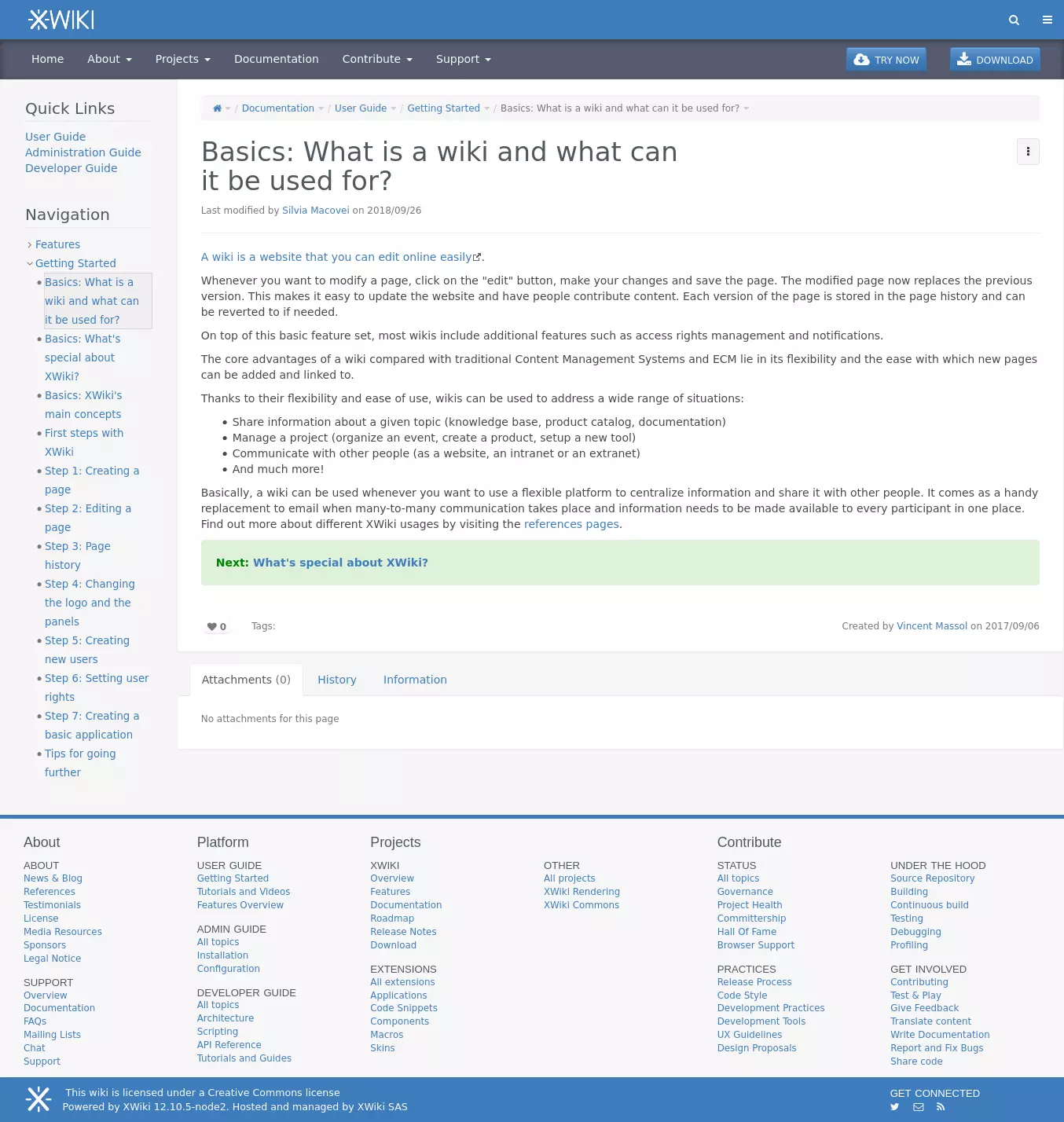 Screenshot of an XWiki page